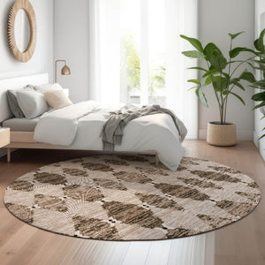HomeRoots 8' Coffee & Ivory Moroccan Round Rug – UV Protected, Stain-Resistant for Family-Friendly Spaces 651151