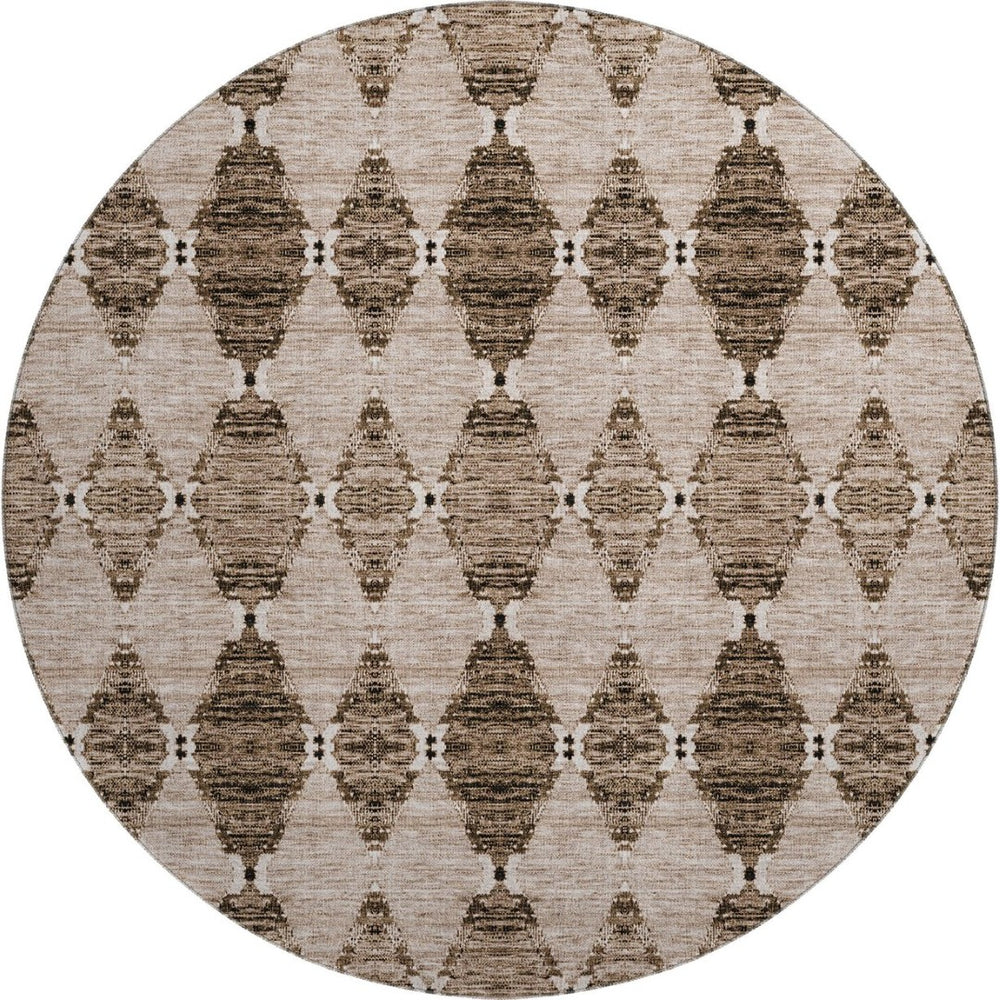 HomeRoots 8' Coffee & Ivory Moroccan Round Rug – UV Protected, Stain-Resistant for Family-Friendly Spaces 651151