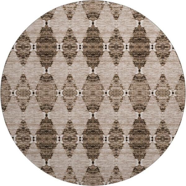 HomeRoots 8' Coffee & Ivory Moroccan Round Rug – UV Protected, Stain-Resistant for Family-Friendly Spaces 651151