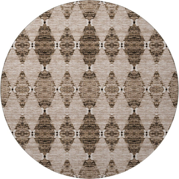 HomeRoots 8' Coffee & Ivory Moroccan Round Rug – UV Protected, Stain-Resistant for Family-Friendly Spaces 651151
