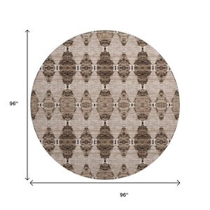 HomeRoots 8' Coffee & Ivory Moroccan Round Rug – UV Protected, Stain-Resistant for Family-Friendly Spaces 651151