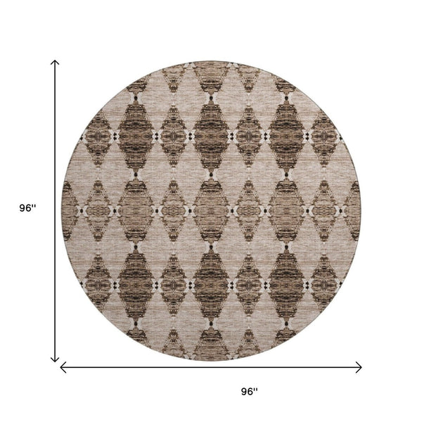 HomeRoots 8' Coffee & Ivory Moroccan Round Rug – UV Protected, Stain-Resistant for Family-Friendly Spaces 651151