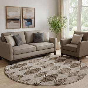HomeRoots 8' Coffee & Ivory Moroccan Round Rug – UV Protected, Stain-Resistant for Family-Friendly Spaces 651151