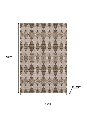 HomeRoots 8' X 10' Coffee & Ivory Moroccan Area Rug - Durable, Stain-Resistant, UV Protected for High-Traffic Spaces 651152