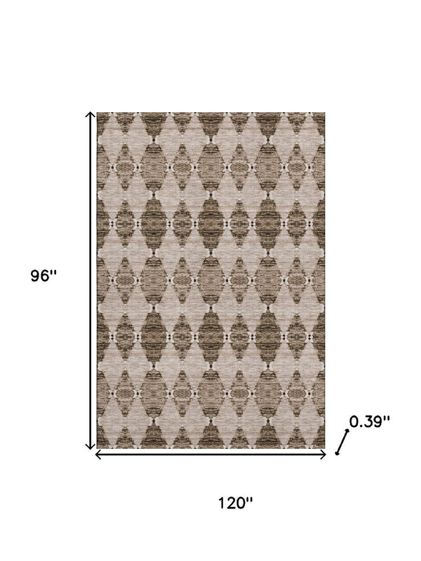 HomeRoots 8' X 10' Coffee & Ivory Moroccan Area Rug - Durable, Stain-Resistant, UV Protected for High-Traffic Spaces 651152