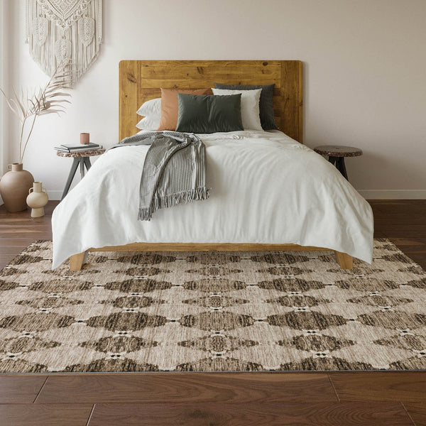 HomeRoots 8' X 10' Coffee & Ivory Moroccan Area Rug - Durable, Stain-Resistant, UV Protected for High-Traffic Spaces 651152