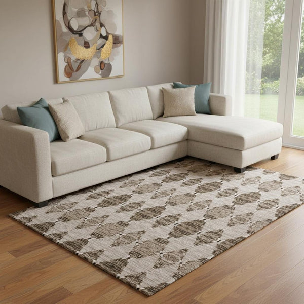 HomeRoots 8' X 10' Coffee & Ivory Moroccan Area Rug - Durable, Stain-Resistant, UV Protected for High-Traffic Spaces 651152
