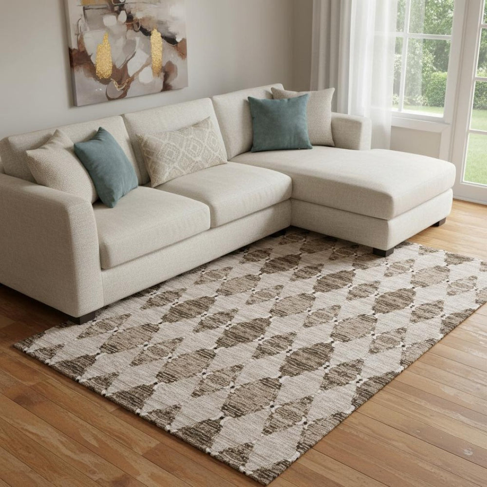 HomeRoots 9' X 12' Coffee and Ivory Moroccan Area Rug - Stylish, Washable, UV-Protected for Family Living Spaces 651153