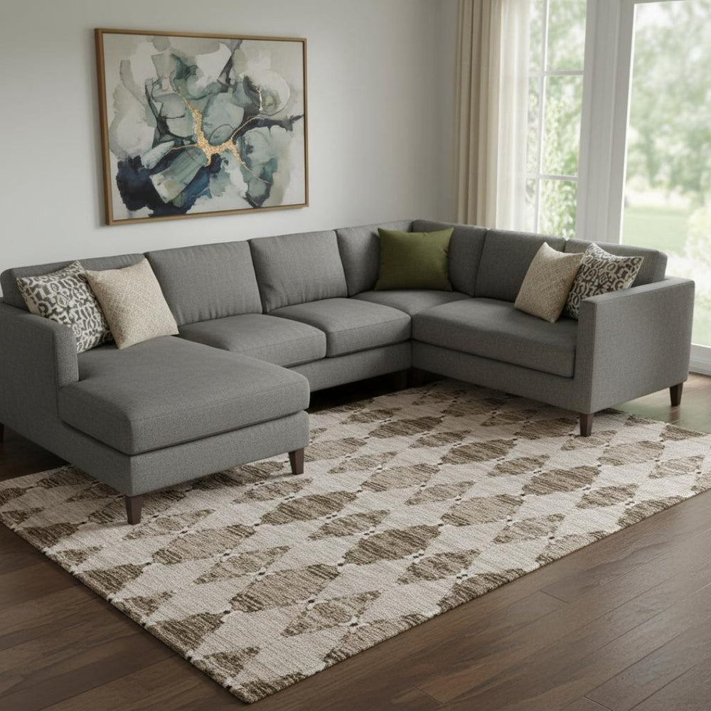 HomeRoots 10' X 14' Coffee and Ivory Moroccan Area Rug - Durable, Stain-Resistant, UV Protected for Homes 651154