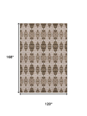 HomeRoots 10' X 14' Coffee and Ivory Moroccan Area Rug - Durable, Stain-Resistant, UV Protected for Homes 651154