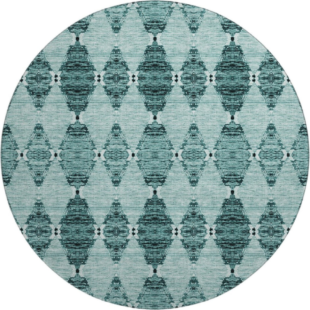 HomeRoots 8' Teal and Ivory Moroccan Round Rug - Washable, UV Protected, Stain Resistant, Ideal for Homes 651157