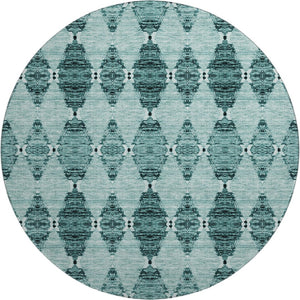 HomeRoots 8' Teal and Ivory Moroccan Round Rug - Washable, UV Protected, Stain Resistant, Ideal for Homes 651157