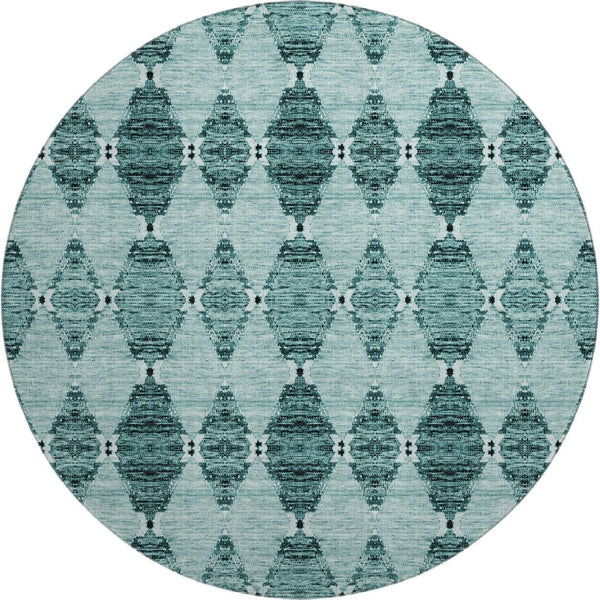 HomeRoots 8' Teal and Ivory Moroccan Round Rug - Washable, UV Protected, Stain Resistant, Ideal for Homes 651157