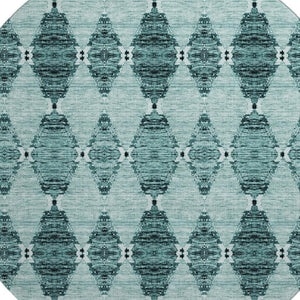 HomeRoots 8' Teal and Ivory Moroccan Round Rug - Washable, UV Protected, Stain Resistant, Ideal for Homes 651157