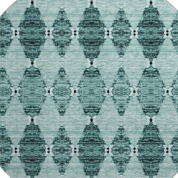 HomeRoots 8' Teal and Ivory Moroccan Round Rug - Washable, UV Protected, Stain Resistant, Ideal for Homes 651157