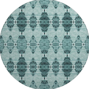HomeRoots 8' Teal and Ivory Moroccan Round Rug - Washable, UV Protected, Stain Resistant, Ideal for Homes 651157