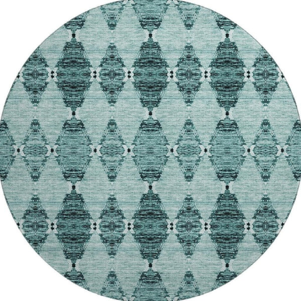 HomeRoots 8' Teal and Ivory Moroccan Round Rug - Washable, UV Protected, Stain Resistant, Ideal for Homes 651157