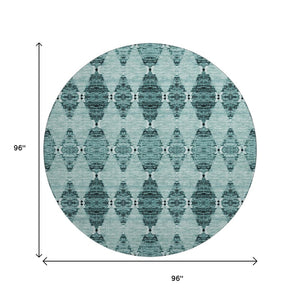 HomeRoots 8' Teal and Ivory Moroccan Round Rug - Washable, UV Protected, Stain Resistant, Ideal for Homes 651157