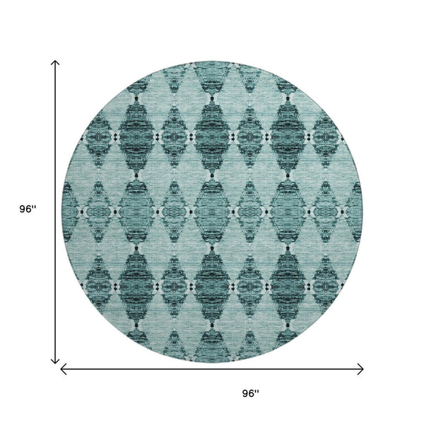 HomeRoots 8' Teal and Ivory Moroccan Round Rug - Washable, UV Protected, Stain Resistant, Ideal for Homes 651157