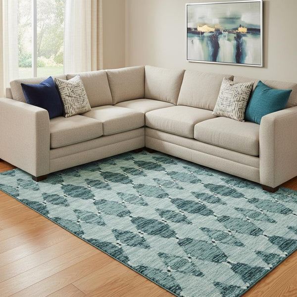 HomeRoots 8' X 10' Teal & Ivory Moroccan Area Rug – Soft, Stain Resistant, UV Protected for Active Homes! 651158