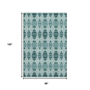 HomeRoots 8' X 10' Teal & Ivory Moroccan Area Rug – Soft, Stain Resistant, UV Protected for Active Homes! 651158