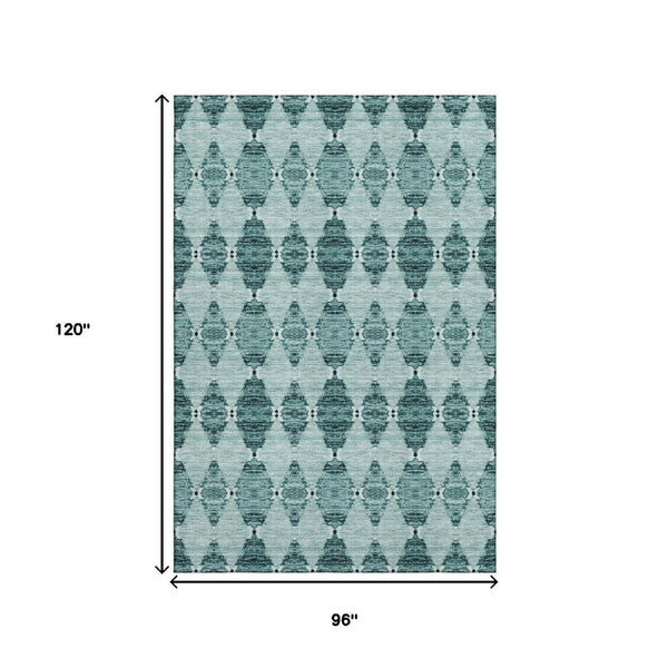 HomeRoots 8' X 10' Teal & Ivory Moroccan Area Rug – Soft, Stain Resistant, UV Protected for Active Homes! 651158