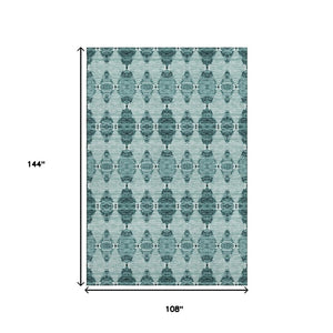 HomeRoots 9' X 12' Teal and Ivory Moroccan Area Rug - Stylish, Washable, UV Protected, Perfect for Any Room! 651159