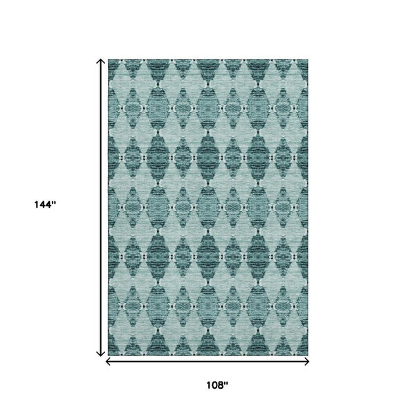 HomeRoots 9' X 12' Teal and Ivory Moroccan Area Rug - Stylish, Washable, UV Protected, Perfect for Any Room! 651159