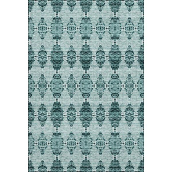 HomeRoots 9' X 12' Teal and Ivory Moroccan Area Rug - Stylish, Washable, UV Protected, Perfect for Any Room! 651159