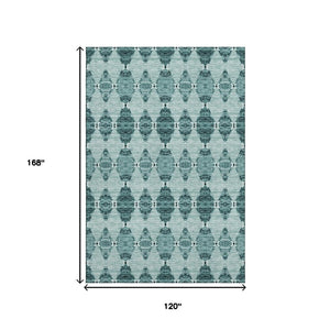 HomeRoots 10' X 14' Teal & Ivory Washable Moroccan Area Rug - Durable, Stylish, UV Protected for Busy Homes 651160