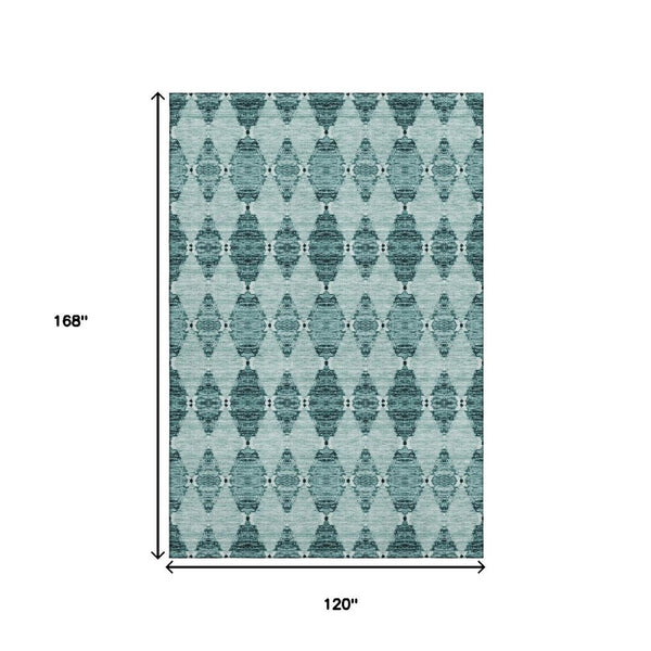 HomeRoots 10' X 14' Teal & Ivory Washable Moroccan Area Rug - Durable, Stylish, UV Protected for Busy Homes 651160