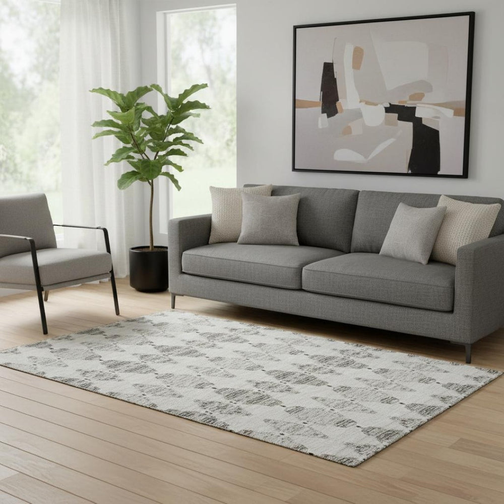 HomeRoots 5' X 8' Taupe and Ivory Moroccan Area Rug - Durable, Washable with UV Protection for Cozy Spaces 651162