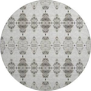 HomeRoots 8' Taupe and Ivory Moroccan Round Rug - Washable, UV Protected, Stain Resistant for Easy Care 651163