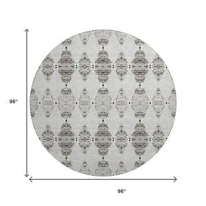 HomeRoots 8' Taupe and Ivory Moroccan Round Rug - Washable, UV Protected, Stain Resistant for Easy Care 651163