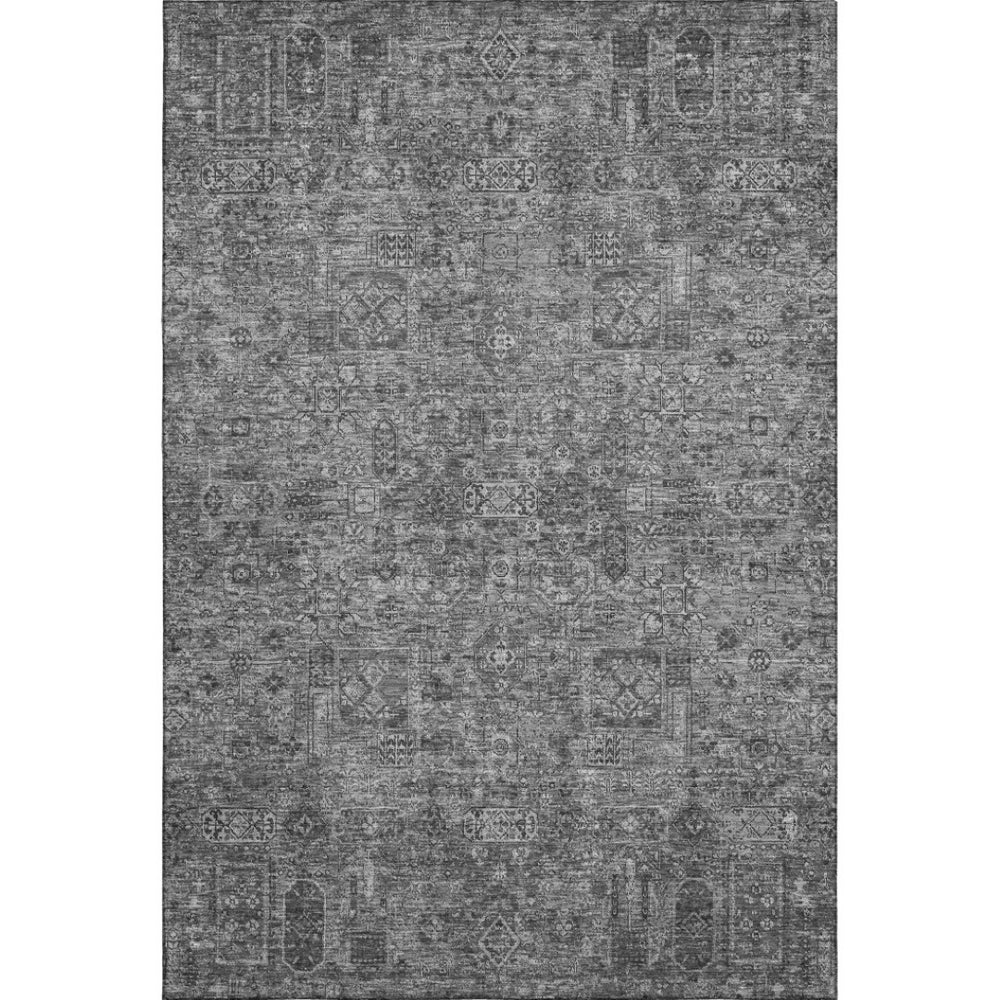 HomeRoots 5' X 8' Charcoal & Silver Floral Washable Area Rug – Elegant, Durable Design with UV & Stain Protection 651168