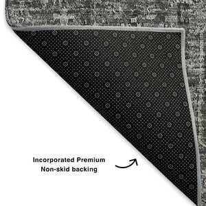 HomeRoots 5' X 8' Charcoal & Silver Floral Washable Area Rug – Elegant, Durable Design with UV & Stain Protection 651168