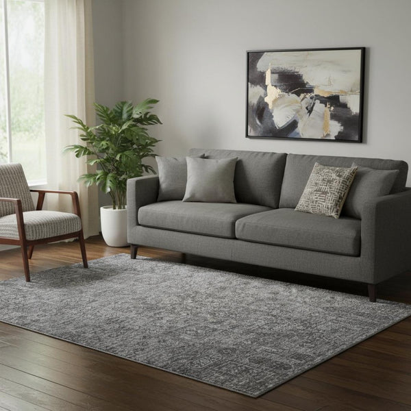 HomeRoots 5' X 8' Charcoal & Silver Floral Washable Area Rug – Elegant, Durable Design with UV & Stain Protection 651168