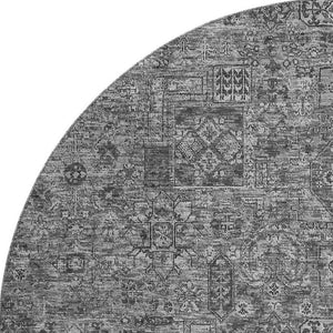 HomeRoots 8' Charcoal and Silver Floral Round Rug - Washable, UV Protected, Stain Resistant for Busy Homes 651169
