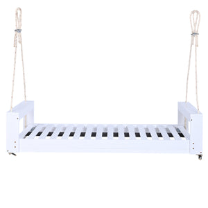 English Elm TOPMAX Twin Size Porch Swing Bed Crafted from Durable Acacia Wood with 400lb Capacity and Hemp Ropes White N717P210135K