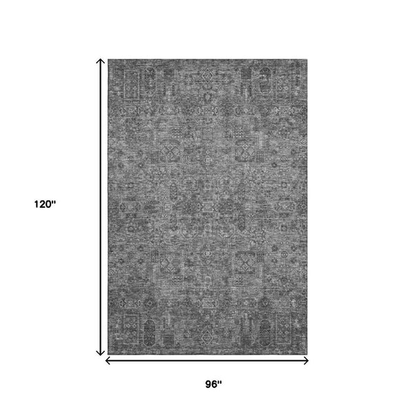 HomeRoots 8' X 10' Charcoal & Silver Floral Washable Area Rug - Stain Resistant, UV Protected, Easy Care Design 651170
