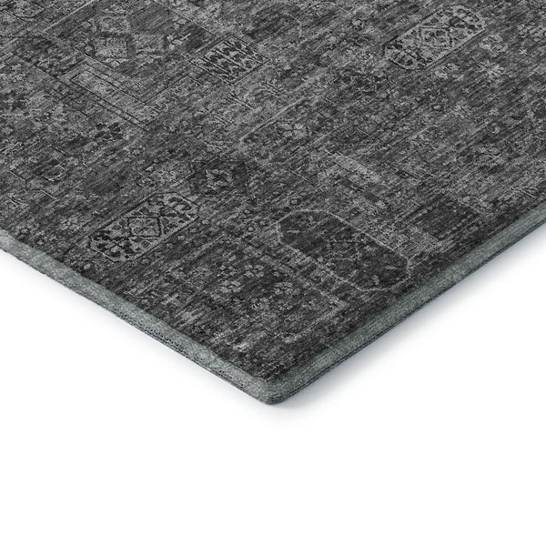 HomeRoots 9' X 12' Charcoal & Silver Floral Washable Area Rug - Durable, UV-Protected, Perfect for Busy Homes! 651171