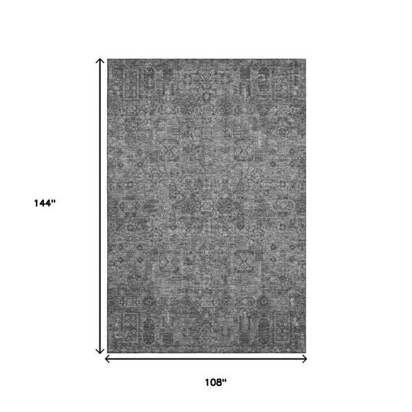 HomeRoots 9' X 12' Charcoal & Silver Floral Washable Area Rug - Durable, UV-Protected, Perfect for Busy Homes! 651171