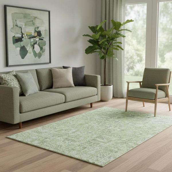 HomeRoots 5' X 8' Green and Ivory Floral Area Rug – Washable, UV-Protected, Durable Design for Busy Homes 651174