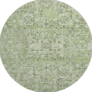 HomeRoots 8' Green and Ivory Floral Round Rug - Washable, UV Protected, Durable Design for Classic Homes 651175