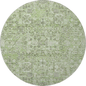 HomeRoots 8' Green and Ivory Floral Round Rug - Washable, UV Protected, Durable Design for Classic Homes 651175