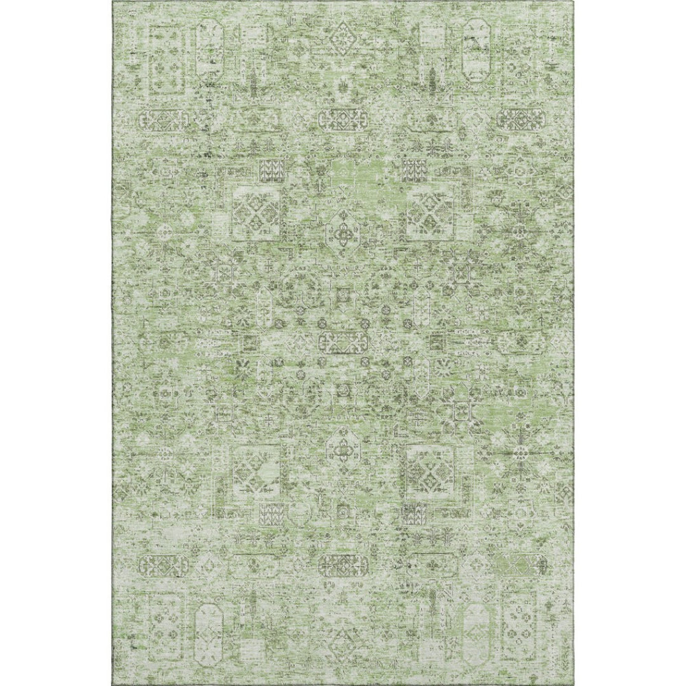HomeRoots 8' X 10' Elegant Green and Ivory Floral Washable Area Rug with UV Protection for High-Traffic Spaces 651176