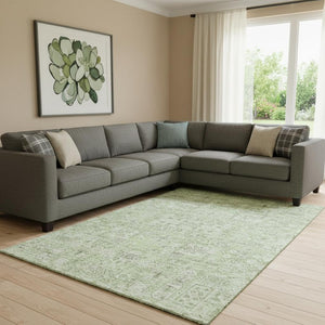 HomeRoots 8' X 10' Elegant Green and Ivory Floral Washable Area Rug with UV Protection for High-Traffic Spaces 651176
