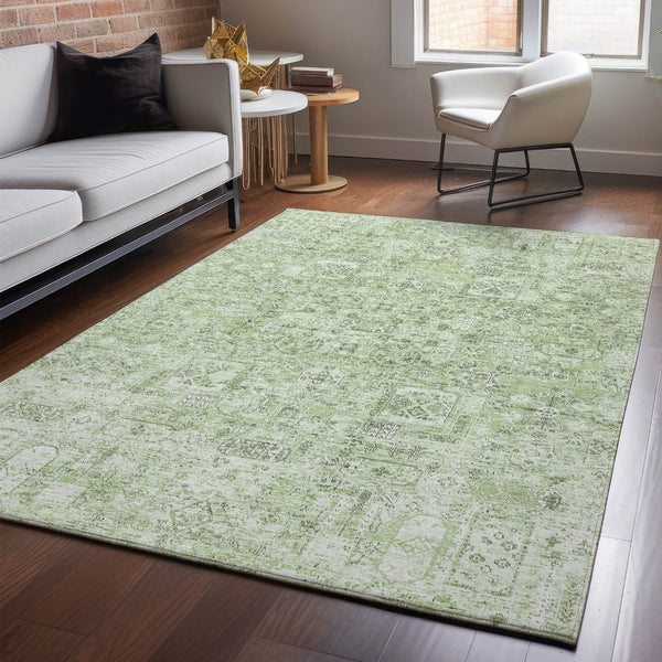 HomeRoots 10' X 14' Green And Ivory Floral Area Rug - Washable, UV Protected, Durable for High-Traffic Spaces 651178