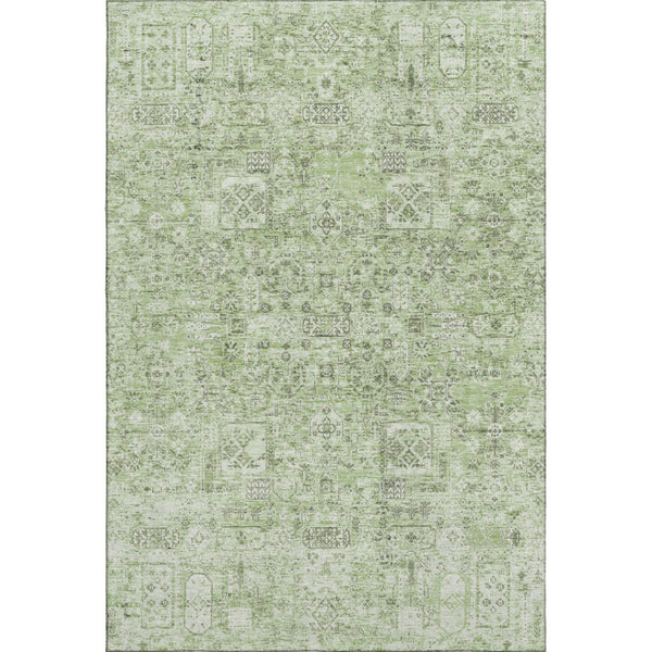 HomeRoots 10' X 14' Green And Ivory Floral Area Rug - Washable, UV Protected, Durable for High-Traffic Spaces 651178