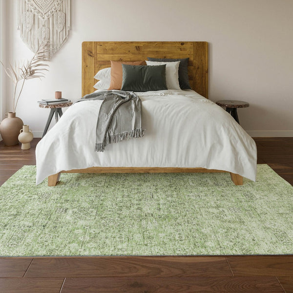 HomeRoots 10' X 14' Green And Ivory Floral Area Rug - Washable, UV Protected, Durable for High-Traffic Spaces 651178